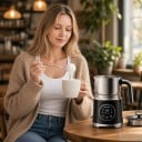 Elektrisk mjölkskummare 6i1 Varm och kall skum Avtagbar behållare för diskmaskin 800 ml Rostfritt stål 304 Svart För kaffe och kakao 4