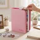 Fotografialbum för kort Sanseking 160 fickor 4 fickor per sida 19,3 x 24,5 cm PU läder Med dragkedja För fotokort och samlingar 5