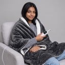 Couverture chauffante électrique en flanelle et agneau 8 niveaux de température Minuterie jusqu'à 12 h Télécommande numérique Lavable en machine Grise 5