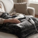 Couverture chauffante électrique en flanelle et agneau 8 niveaux de température Minuterie jusqu'à 12 h Télécommande numérique Lavable en machine Grise 3