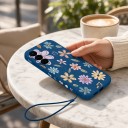 Silikonfodral för Samsung Galaxy S24+ Med handledsrem för motiv av tecknade blommor Kameraskydd 7