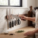 Magnetisk knivlist av valnötsträ 40 x 5 x 2 cm Trä väggmonterad knivhållare med starka magneter Mörkbrun För köket 4
