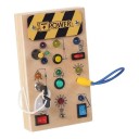 Montessori busy board med LED-lampor 17 x 10 x 2,8 cm Smal träplatta med nyckelomkopplare, vridknapp och kontakt Leksak för barn 1