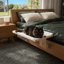 Träbädd för katter på fönsterbrädan och sängramen 50 x 38 cm Mjuk plyschöverdrag Justerbara fästen Vitt liggunderlag för katt 3