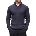 Herr ribbad tröja med dragkedja vid halsen och ståkrage stickad övertröja med halvdragkedja och långa ärmar slim fit 10