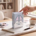 Mini fotoalbum s kresleným zvířátkem Na fotky 7,6 cm Rozměr 8,8 x 2,8 x 11 cm Průhledné kapsy Šedomodré Na fotky i sběratelské karty 6