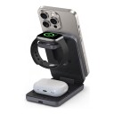 Fällbar magnetisk trådlös laddstation 3i1 15 W För iPhone Apple Watch och AirPods Metallställ Grå För bord och resor 1