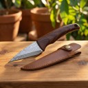 Graftkniv med fodral av PU-läder 19,5 cm Rostfri blad med damaskusmönster och trähandtag För ympning och okulering av träd 2