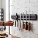 Magnetisk knivlist 55 cm med två magnetband Metall Svart Väggmonterad kniv- och verktygsställning För kök, verkstad och garage 6