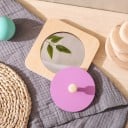 Montessori träinlägg med spegel 12 x 12 cm Rund del med handtag Sensorisk leksak för spädbarn och småbarn Rosa 3