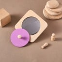 Montessori träinlägg med spegel 12 x 12 cm Rund del med handtag Sensorisk leksak för spädbarn och småbarn Rosa 5