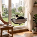 Hängande säng för katter på fönster 65 x 24 cm Böjd liggplats med 3 sugkoppar Grå med svart kant För glas utan borrning för katter och illrar 5