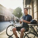 Herrcykelsats Tröja med kort ärm och shorts med vit hängslen och vaddering 90 % polyester och 10 % Lycra Mörkblå randig 5