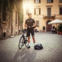 Herrcykelsats Tröja med kort ärm och shorts med vit hängslen och vaddering 90 % polyester och 10 % Lycra Svart och vit 5