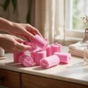 Sats med 10 stycken skumrullar för hår 7 x 2,5 cm Mjuka svamp-rullar med plastklämma Rosa För sömn och hemmastylning av hår 6