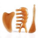 Ensemble gua sha, plaque de massage, peigne et bâton en résine Outils manuels aux bords arrondis Couleur ambre Pour le massage du visage et de la tête 1
