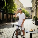 Herrcykelsats Tröja med kort ärm och shorts med vaddering Elastiskt material 80 % polyester och 20 % spandex Vit tröja och shorts 6
