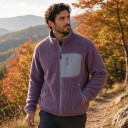 Varm fleecejacka med ståkrage och dragkedja, bröstficka och sidofickor med dragkedja, strukturerat mönster, lös passform, unisex 12