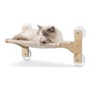 Fällbar hängmatta för katter på fönster 45 x 34 cm Maxvikt 20 kg Flerlagrat trä och sammetstyg 4 sugkoppar 85 mm Beige Utan borrning 1
