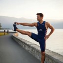 Herrcykelsats Tröja utan ärmar och shorts Elastiskt material 80 % polyester och 20 % spandex Mörkblå med röda och vita ränder 5