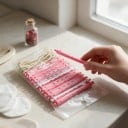 Bigoudis à permanente avec élastique Ensemble de 12 pièces 9 x 0,9 cm Bigoudis en plastique ABS Rose et blanc Pour des coiffures volumineuses 3