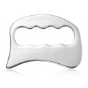 Grattoir gua sha en acier inoxydable 9,5 x 8 cm Plaque de massage avec trou pour les doigts Argenté Pour le massage des muscles du dos, des jambes 1