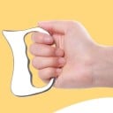 Grattoir gua sha en acier inoxydable 9,5 x 8 cm Plaque de massage avec trou pour les doigts Argenté Pour le massage des muscles du dos, des jambes 5