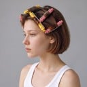 Bigoudis à permanente avec élastique Ensemble de 12 pièces 9 x 1 cm Bigoudis en plastique ABS Rose et jaune Pour des coiffures volumineuses 2
