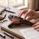 Okarina av lila lera 12 hål Stämning Sopran C 13 x 6,5 x 3 cm Rökbränd Brun Handgjort musikinstrument för spelare 2