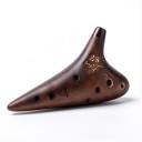 Okarina av lila lera 12 hål Stämning Sopran F 15 x 8,5 x 4 cm Rökbränd Brun Handgjort musikinstrument för spelare 1