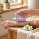 Peigne de massage gua sha à main avec poignée 9,2 x 6,5 cm Outil de massage avec deux rangées de dents arrondies Violet Pour le massage de la nuque 3