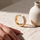 Záušnice bez propichovania 1 ks Široká manžeta na ucho so 2 radmi zirkónov Zlatá farba Ear cuff na chrupavku a helix pre ženy 3