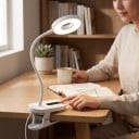 Wiederaufladbare LED-Lampe mit Clip Rundlicht 8,6 cm 5 Modi Timer 25 min Flexibler Arm 39,5 cm 1200 mAh USB-C Weiß Zum Lesen und für den Tisch 4