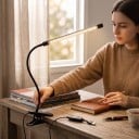 LED skrivebordslampe med klemme Fleksibelt gåsehaler 3 lysfarver 10 lysniveauer USB-strøm 5 W Lysliste 26,7 cm Sort Til læsning og arbejde 2