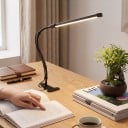 LED skrivebordslampe med klemme Fleksibelt gåsehaler 3 lysfarver 10 lysniveauer USB-strøm 5 W Lysliste 26,7 cm Sort Til læsning og arbejde 4