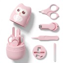 Kit de manucure pour bébés Ciseaux Coupe-ongles Lime en verre et Pince à épiler dans une trousse Hibou Acier inoxydable et ABS Soins des ongles 4