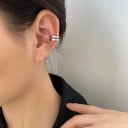 Záušnice bez propichovania 1 ks Ear cuff s dvojitým reťazcom Hladká dvojitá manžeta na chrupavku Kov Strieborná farba pre ženy 2