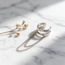 Záušnice bez propichovania 1 ks Ear cuff s dvojitým reťazcom Hladká dvojitá manžeta na chrupavku Kov Strieborná farba pre ženy 4