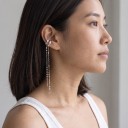 Cuff-uri pentru ureche fără piercing 1 buc Ear cuff cu lanțuri lungi Manșetă dublă ondulată pentru cartilaj Metal Culoare argintie pentru femei 3