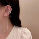 Záušnice bez propichování 1 ks Ear cuff s perličkami a kamínky Manžeta s řetízkem a dlouhým přívěskem Kov Stříbrná barva 2