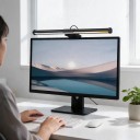 LED Monitorleuchte 44 cm Touch-Steuerung 5 Farbtemperaturen Stufenloses Dimmen Fester Halter für Monitorrahmen Schwarz USB 3