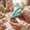 Ciseaux à ongles pour bébés avec loupe 2 pcs Ciseaux pour enfants avec agrandissement 2x et lime 8 x 3,3 cm Acier au carbone et ABS Bleu et rose 2