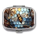 Boîte à médicaments en métal avec 2 compartiments et miroir 5,5 x 4 x 1,5 cm Étui à pilules avec motif abeille Argenté Boîte de poche pour les voyages 3