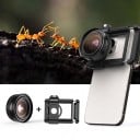 Makro objektiv na mobil Zoom 10-20x Ostření od 1,5 cm Závit pro filtry 52 mm Držák na telefon a očnice Černý pro iOS i Android 4