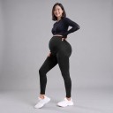 Maternity Leggings with High Waist Over Bump Elastic Leggings for Pregnant Women with Perforated Side Stripes Long 2