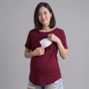 Camisola de grávida e amamentação de manga curta com abertura oculta para amamentação, camisola de duas camadas com decote redondo 3