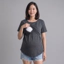 Camisola de grávida e amamentação de manga curta com abertura oculta para amamentação, camisola de duas camadas com decote redondo 9