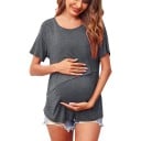 Camisola de grávida e amamentação de manga curta com abertura oculta para amamentação, camisola de duas camadas com decote redondo 8