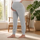 Pantalons de grossesse pour femmes avec taille haute couvrant le ventre, joggers avec poches latérales et manches 5