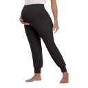 Pantalons de grossesse pour femmes avec taille haute sur le ventre jogger avec poches latérales et poignets 1